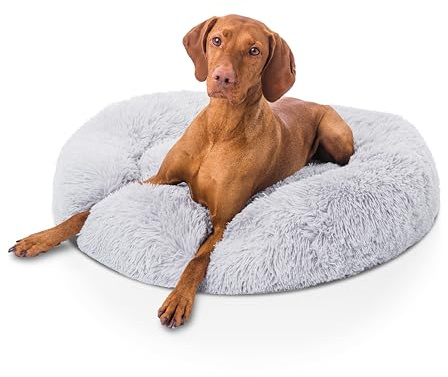 Woof & Whiskers Donut Dog Bed Large Light Grey 80cm Donut Beds Calming Dog Basket Round Plush Large Donut Bed With Non Slip Base Anti Anxiety Properties Machine Washable (Light Grey, 80cm)