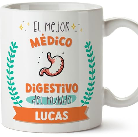MUGFFINS Tazas Personalizadas para MÉDICO DIGESTIVO hombre - En Español - Mejor del mundo - Con dibujo - 11 oz / 330 ml - Regalo Personalizable original y divertido