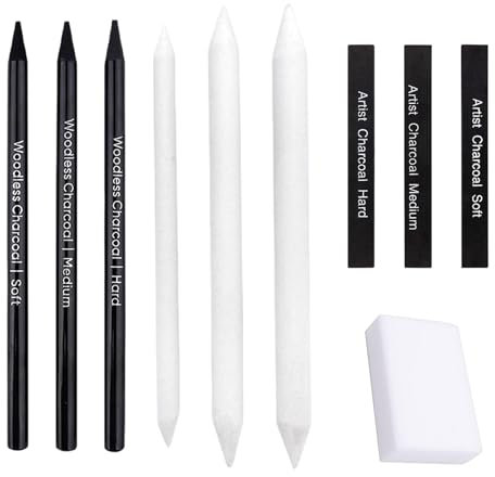 Carboncillo para Dibujo, Lapices Carboncillo, Lápices de Dibujo, Juego Lápices de Carbón, Palos de Carbón Comprimido, Herramientas de Pintura, para Principiantes, Artistas, 10 Piezas