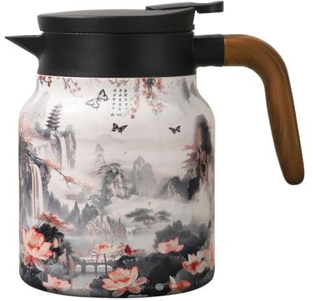 1000 Ml Thermoskanne Mit Teesieb Tee Thermoskanne Mit Vintage Blumenmuster Florale Thermokaraffe-Teekanne für Kaffee Für Zuhause, Wohnung (Weiß)