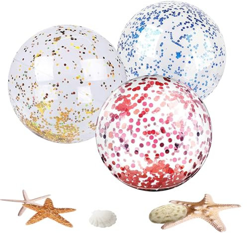 GFTCGK 3 Stück Strandball, Wasserball Glitter, 40cm Wasserball Kinder, Wasserball Aufblasbar, Wasserball Klein, WasserbäLle, Wasserball Groß, Schwimmbad Party Ball für Sommeraktivitäten im Freien