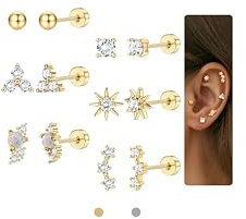 MOGASA 6 Paires Boucles d'Oreilles Femme Acier Inoxydable Hypoallergénique Piercing Oreille Or 14K Argent Clous d'Oreilles Helix Piercing Cartilage Tragus Boucle d Oreille Acier Inoxydable pour Femme