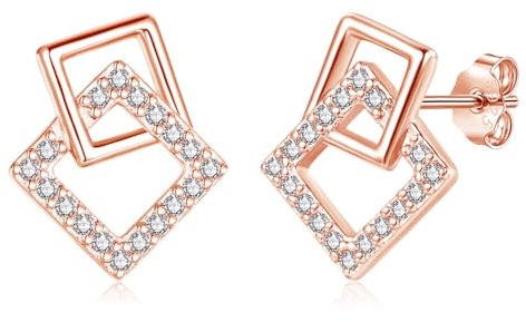 Kamise Ohrstecker Silber 925 Damen, 15mm Rose Gold Schlafen Knorpel Ohr Stecker, 925 Sterling Silber Viereck Ohrstecker Ohrringe mit 5A Zirkonia, Klein Hypoallergen Stecker Ohrringe für Kinder Mädchen