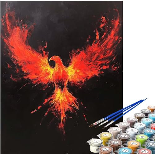 Malen nach Zahlen Erwachsene XXL 90x60 cm Groß Malen nach Zahlen Phönix Paint by Numbers Abstrakt Kinder Anfänger Handgemalt Ölgemälde Bastelset mit Pinseln Acrylfarbe,Wohnzimmer Deko Geschenke LE-672
