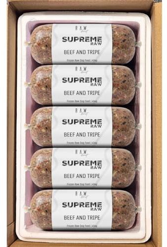 RAW DIRECT Supreme Raw Frozen BARF Dog Food - 454g Rolls - Variety Flavours – Box of 10, 20, 30 Rolls - Premium Natural Barf Diet - High-Protein, Grain-Free & Nutrient-Rich (30, BEEF & TRIPE)
