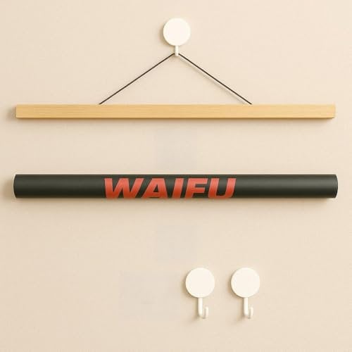 WAIFUWORLD SHOP Magnetische Posterleiste | Bilderleiste aus Teak-Holz für Anime Poster | Posterschiene mit Tube & selbstklebenden Wandhaken | Posterrahmen für Wallscrolls & Kunstdrucke | 60cm