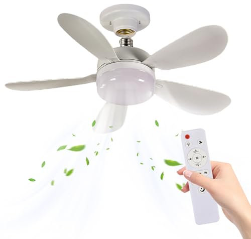 Oamger 40 cm Ventilador de techo con luz y mando a distancia, 30 W, ventilador de techo silencioso LED con casquillo E27, 3 velocidades de viento, 3 modos de iluminación y temporizador de 1/2/4 hora