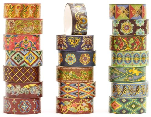 Songdao 20 Rollen Chinesischer Stil Washi Tape Set Dekorative Masking Tapes Goldfolie Klebeband Bunt für Kunst, DIY Handwerk, Tagebuch, Planer, Scrapbook, Verpackung (11-Crimson Palace Elegance)