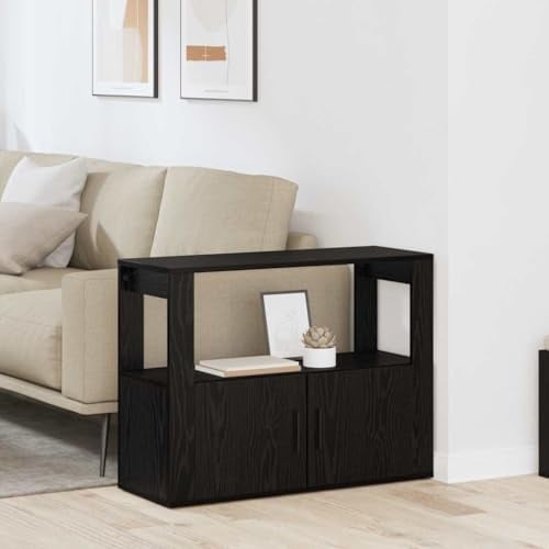 Hoopleep Sideboard Schwarz Eichen-Optik, 80x30x60cm Holzwerkstoff mit 2 Türen, Modernes Design für Wohnzimmer, Essbereich, Schlafzimmer Aufbewahrung