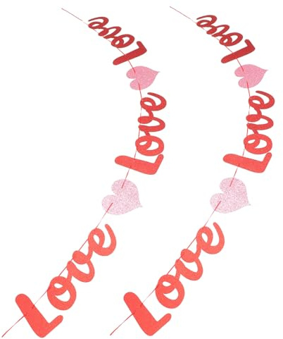 TOBBOMEY 2 Stück Valentinstag Herz Papier Banner Glitzerndes Love Hänge Dekor Langlebige Party Dekoration für Valentinstag Hochzeit und Fotohintergrund