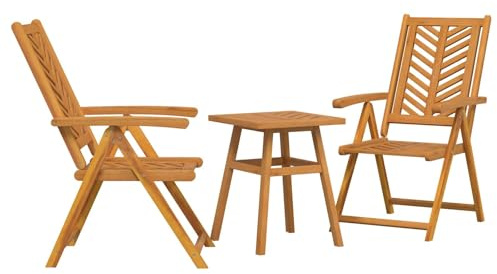 Teenpull Garten Essgruppe 3-teilig Braun Massivholz Akazie, modernes Design, 2 Relaxsessel mit Tisch, 72x57x109 cm, für Garten, Terrasse, Balkon, Outdoor-Möbel Set