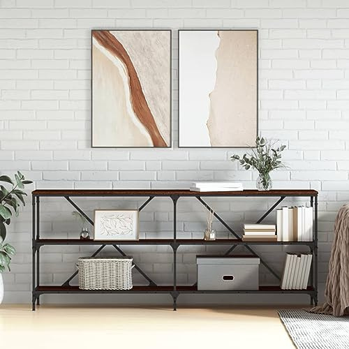 Solivagant Table Console chêne Marron 180x30x75 Bois d'ingénierie et Fer,(23 KG)