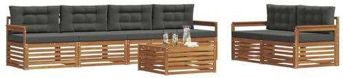 vidaXL Outdoor-Sofagarnitur mit Kissen 7 pcs Natur und Anthrazit, Garten-Sofa, modernes Ecksofa, langlebiger Lounge, Terrasse, Bequeme Sitzgruppe für Entspannung