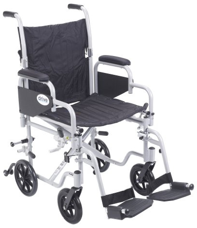 Drive Medical TR18 Poly-Fly High Strength, Lightweight Wheelchair/Flyweight Transport Chair Combo, Silver