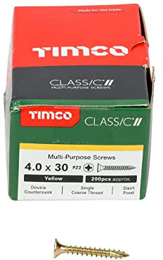 TIMCO Classic Multi-Purpose Screws - PZ - Double Countersunk - 4.0 x 30 - Gold - Box of 200