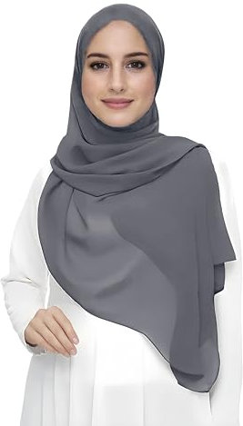 Lina & Lily Damen Muslim Premium Chiffon Hijab Kopftuch Schal aus Leicht Stoff (Dunkelgrau)