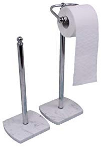 Octavia-White Marble Effect Resin Toilet Roll Holder & Spare paper Holder Set