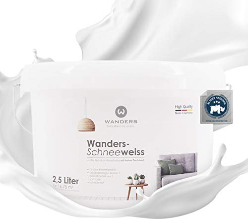 Wanders24 Wanders-Schneeweiss (2,5 Liter, Weiß) Wandfarbe weiß hohe Deckkraft - Wandfarbe weiss - DIN13300 - Deckv. 1 - Nassab. 1 - Made in Germany