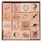 RISYPISY 16 Stück Vintage Holzstempel, Universe & Galaxy dekorative Stempelset, Holzstempel für Kunsthandwerk, Bullet Journals, Kartenherstellung, Scrapbooking
