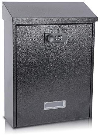 xydled Mail Boxes with Combination Lock,Locking Mailbox Wall Mounted,Large Capacity,Steel Cover Metal Postbox for House, 12.4×8.5×3 Inch, Black