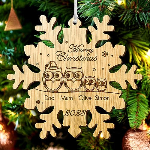 Personalised Merry Christmas Bauble Engraved Wooden Xmas Tree Ornaments Gift for Family Baby Home Girls Mom with Any Name Xmas Santa Decoration at 2024 Lockdown Year (Snowflake)