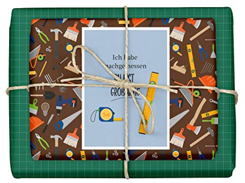 dabelino® Geschenkpapier für Männer - Set Werkzeuge/Handwerker: 4x Bögen + 1x Karte (Recyclingpapier, Geschenk Mann Geburtstag, Weihnachten, Geschenkidee für Opa, Papa, Vater, Hausmeister)