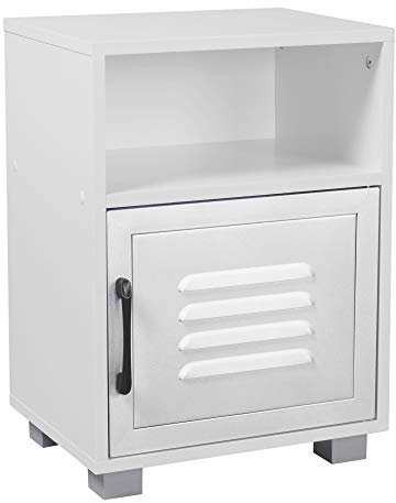URBNLIVING Valencia Metal Door 1 Shelf Wooden Bedroom Bedside Cabinet Nightstand Side Table (White/White)