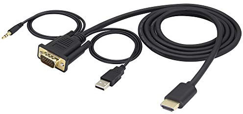 zdyCGTime Adaptador HDMI macho a VGA macho con cable USB/3.5mm,Cable convertidor de audio y video Full HD 4k 1080P HDMI VGA,Compatible con laptops,HDTV,proyectores,PC,DVD,monitor.(1,5M/1pieza)