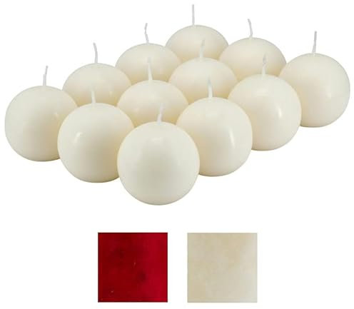 Hochwertige Kugelkerzen/Runde Kerzen im Sparpaket – Gefahrloses & Sicheres Abbrennen - Selbstverlöschend (Wollweiß, Ø 6 cm - 12 Stück)