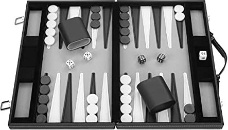 Engelhart-250515- Backgammon - Backgammon geöffnet 36 cm x 48 cm - genähter Filz und Kunstleder (schwarz/weiß/grau)