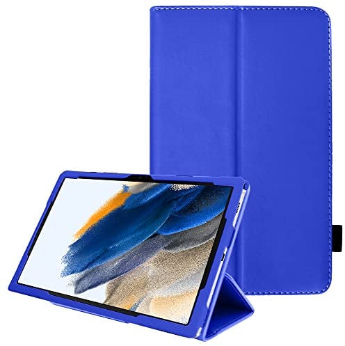TECHGEAR Custodia in Pelle Designato per Samsung Galaxy Tab A8 10.5 2022 (SM-X200 / SM-X205), Custodia Rigida Sottile di Alta Qualità in PU Pelle con Supporto e Cinturino a Mano [Blu]