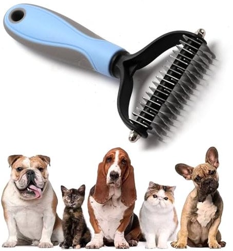 VANANA Pet Grooming Comb, 2 Sided Undercoat Rake Brush for Dogs Cat Safe Dematting Deshedding Pets Fur Knot Cutter Shedding Pet Grooming Tool
