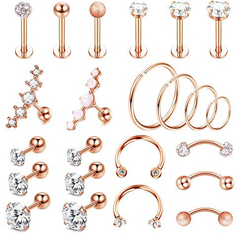 Kakonia 23 Stück Piercing Ohr für Frauen Ohrringe Ohrstecker Gold Helix Piercings Chirurgenstahl Zirkonia 16G Conch Daith Tragus Piercing Set