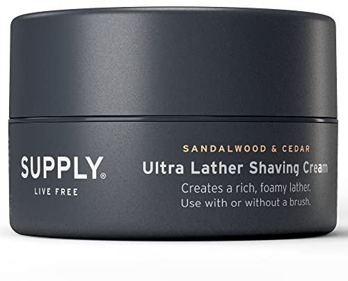 SUPPLY Ultra Lather Shaving Cream for Men – Rich Cushion for Smoother Shave – Helps Reduce Shave Irritation – Sandalwood & Cedar – 3.4 oz