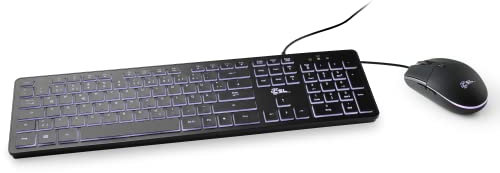 CSL Office LED - Tastatur Maus Set in schwarz mit LED-Beleuchtung und QWERTZ Layout, perfekt für Office PC, Laptop, Homeoffice