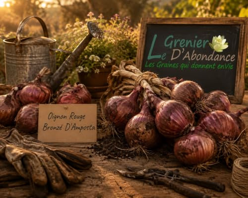 150 graines à semer - Le Grenier d'Abondance - OIGNON Rouge Bronze D'Amposta - Allium cepa