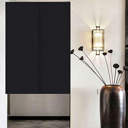 Surwin Couleur Unie Rideau de Porte Japonais Long Tapisserie Noren en Lin Fenêtre Rideaux Panneau Tenture Tapisserie pour Cuisine Chambre Décoration de Maison (85x90cm,Noir)