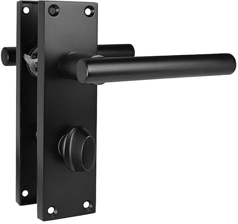 HANDLESTORE T-Bar Lever Backplate Door Handle | Black Door Handles | Latch, Lock or Bathroom 150mm x 42mm Backplate (Bathroom)