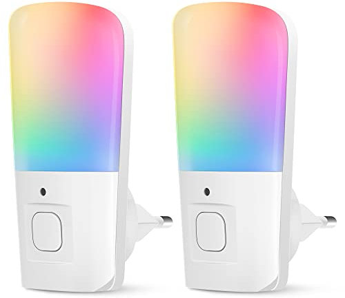 LOHAS-LED Nachtlicht mit Dämmerungssensor, Steckdose, Dynamisch RGB Licht & Warmweiß Licht, Nachtlicht für Kinder, Baby, Treppen, Korridore, Türen, Schlafzimmer, 2er Pack