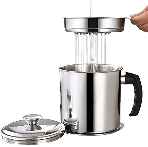 Abonda Stainless Steel Oil Strainer Pot, 1.3L, Cooking Oil Filter with Dust-Proof Lid