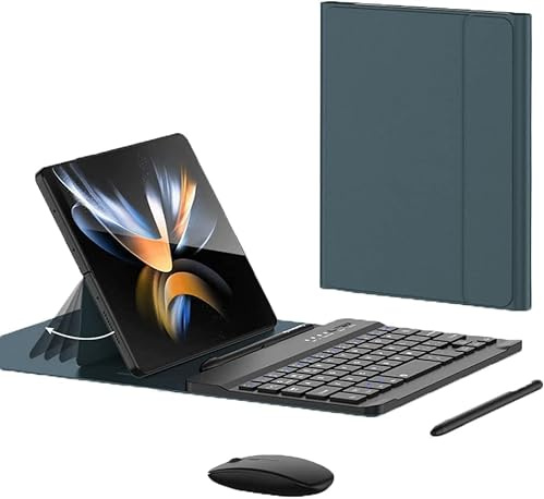 Einstellbare drahtlose Tastatur + S Pen + Maus + Faltbare Ledertasche für Samsung Galaxy Z Fold 4 / Fold 3 (grün)