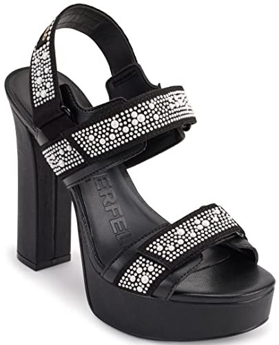 Karl Lagerfeld Paris Damen Alessia Pearl Slingback Plateau Sandale Stiefeletten, Schwarz/Weiß, 36 EU
