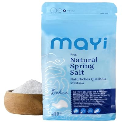 MAYİ Natürliches, fein gemahlenes Quellsalz 600G - Handgeerntet, koscher, mikroplastikfrei, mineralstoffreich für Elektrolytgetränke, unraffiniertes, gesundes Salz zum Kochen, Einmachen und Einlegen