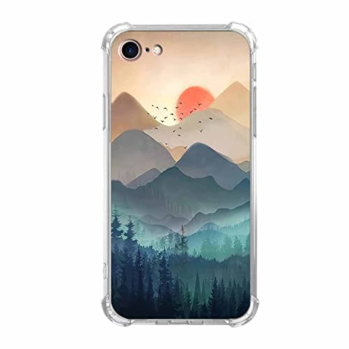Vesidurt Mountain Sunset Schutzhülle für iPhone 7/8/SE, Motiv: Natur, Wildnis, Landschaft, für Damen und Herren, weiche TPU-Schutzhülle
