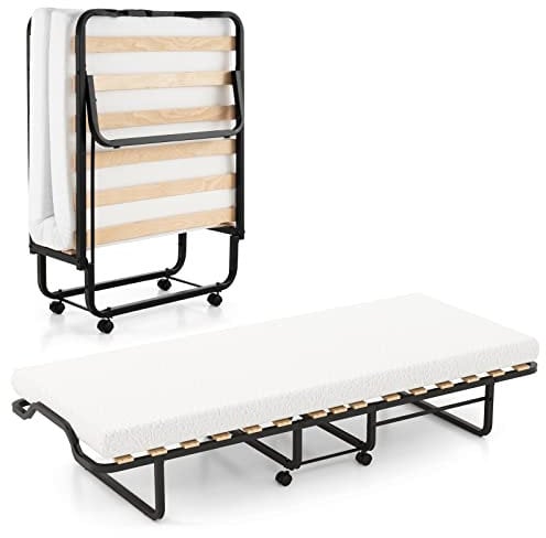 GIANTEX Klappbett 80x200 cm Erwachsene, Gästebett klappbar, Reisebett mit Matratze, klappbares Bett mit 4 Rollen, Einzelbett mit Lattenrost, Faltbett Metallbett Metallrahmen bis 220 kg belastbar