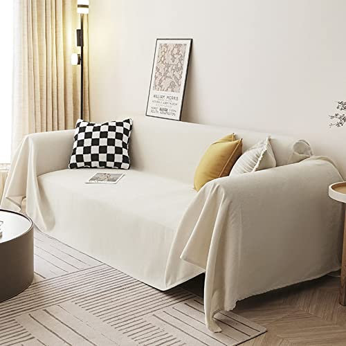 Homxi Sofa Überzug Zweisitzer,Sofa Überzug Einfarbig Sofaüberwurf Chenille Sofa Handtuch Beige Sofa Überzug Universal 130x180CM