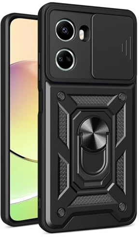HONLEN Custodia Adatta per HONOR 90 Lite 5G (6.7 Inches), Cover per PC Armor Anello kickstand con Base Magnetica - Nero
