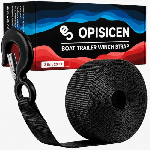 Sangle de treuil de remorque (5,1 cm x 6,1 m) – 4 535,9 kg avec Mousqueton de sécurité pour Bateaux, véhicules et Jet Ski, Sangles de Rechange pour poulie de treuil Marine, Polyester Haute résistance