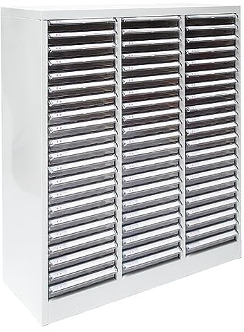PROREGAL Schubladencontainer Kobra mit 63 transparenten PVC-Schubladen | HxBxT 88x80x35cm | Lichtgrau | Schubladenschrank Schubladenbox