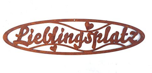 Steinfigurenwelt Gießen Schild Lieblingsplatz zum Aufhängen 50x13cm Edelrost Gartendeko Rost Wandhänger Wanddeko Tafel Spruchtafel Metall Türdekoration Geschenk